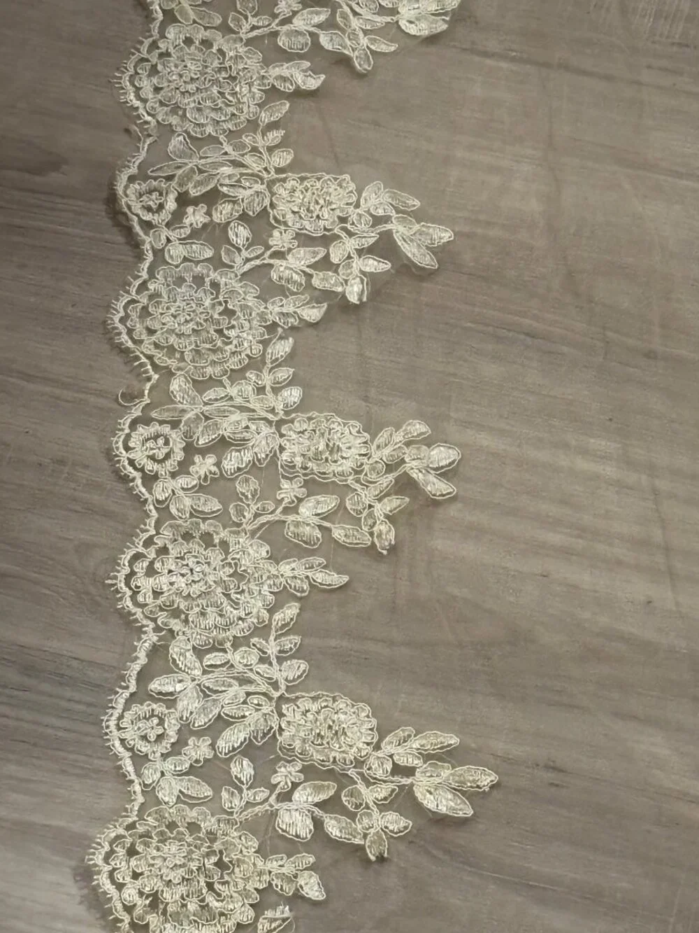 Vintage Champagne Lace Tablecloth 60 x 115 Floral Embroidered Tulle Overlay